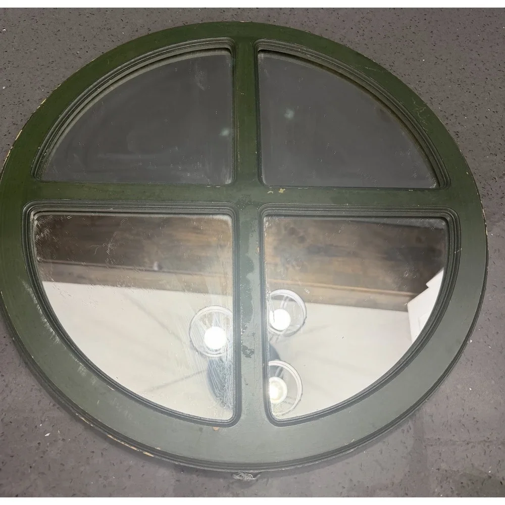 Vtg Round Wood Frame Window Mirror Wall Green Rustic Cottage Core Coastal
